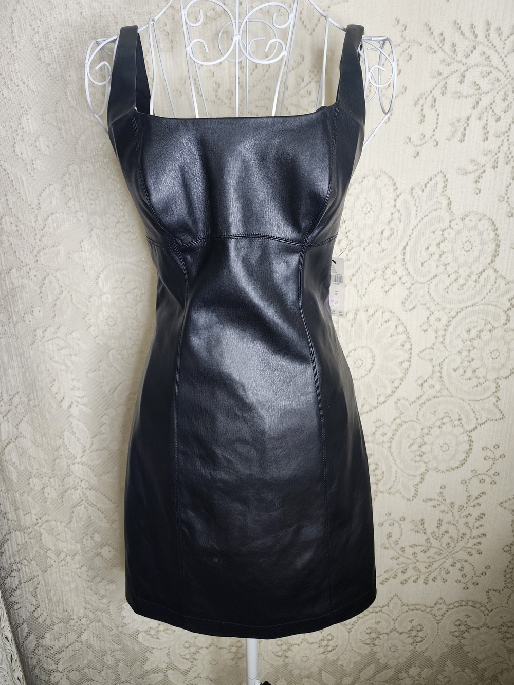 Black Faux Leather Square Neck Mini Dress